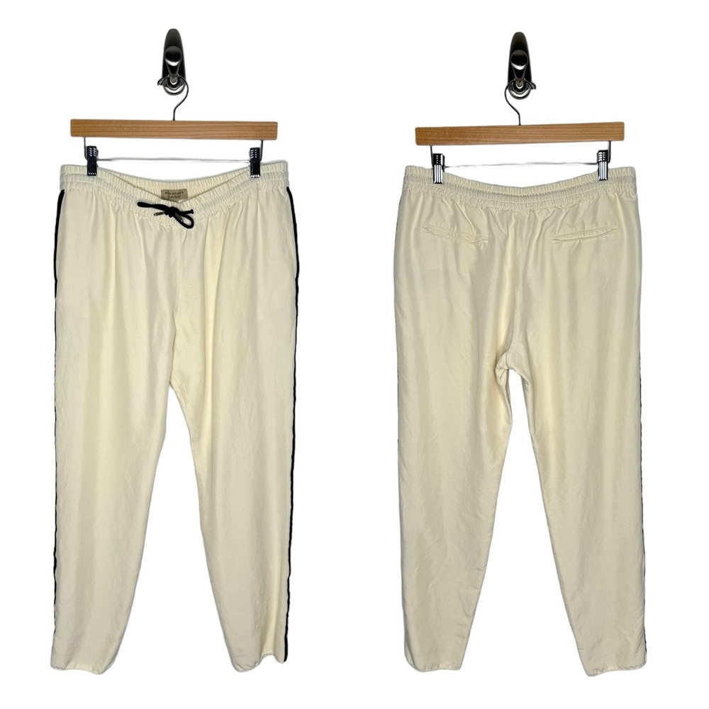 Burberry | Silk Track Pants in Cream with Black Piping US 8